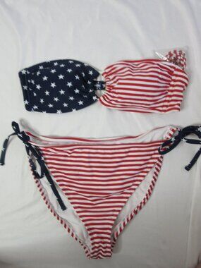 wild fable 2 Piece Bikini American Flag Red White Blue Stripes Size XL & 1X NWT